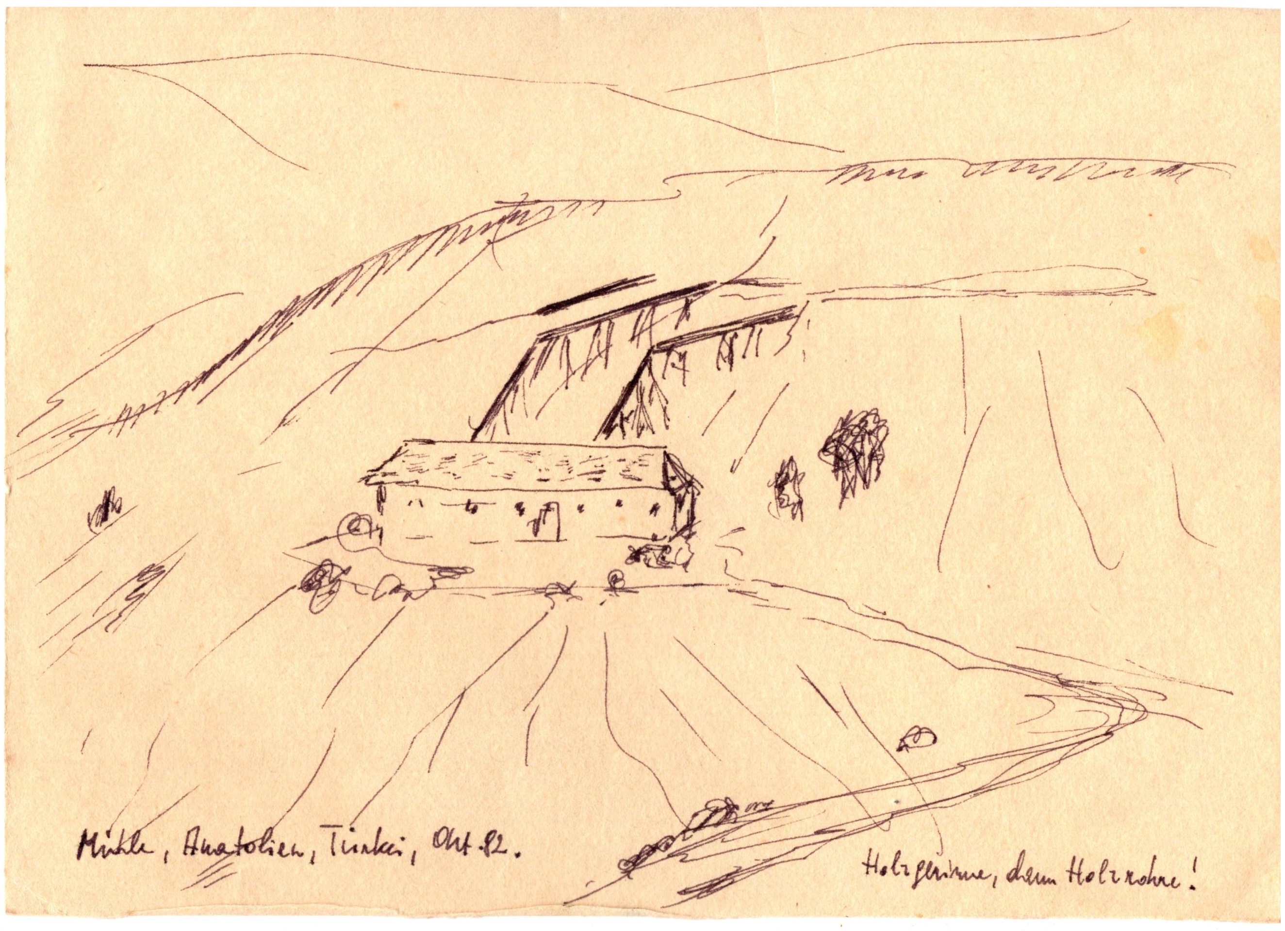 Zeichnung "Mühle, Anatolien, Türkei"